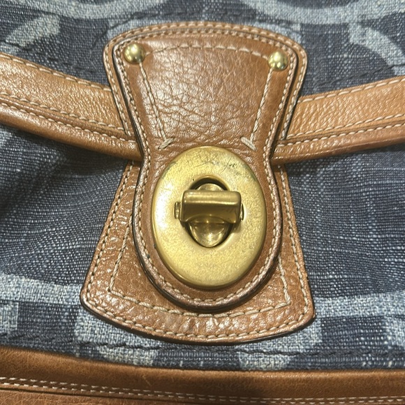 Coach Signature Ali Denim Handbag Purse Heavy Brass Fittings Tobacco Leather - Picture 15 of 15